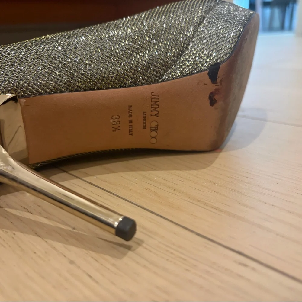 Jimmy Choo Metallic Gold Peep-Toe Pumps | Size 38.5